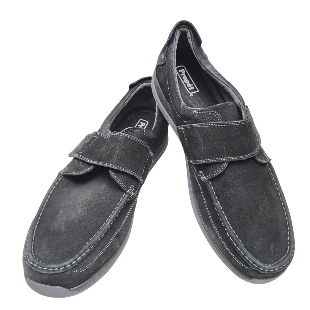 Porter Mens Loafer by Propet Black Leather Orthotic Diabetic Hook Loop Shoes 18W